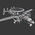Front View Of White Fighter Jet With Four Propellers And Radar Dome Landing Gear Down 3d model