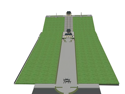 Ancient Architecture Site With Central Stone Path Flanked By Green Lawns And Entrance Structure 3d model