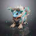 Cute Mythical Game Movie Character With Blue Eyes Horns White Blue Fur And Glowing Particles