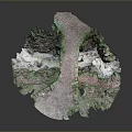 Architectural Topographic Model With Green Pink Gray Irregular Terrain Pathways And Divided Regions