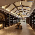 Luxurious Wine Cellar Interior With Arched Racks Chandeliers Wooden Barrel And Displayed Bottles