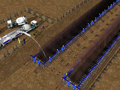 Road Infrastructure Construction Site With Workers Concrete Mixer And Steel Reinforcement 3d model