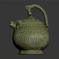 Traditional Green Ceramic Teapot With Dragon Shaped Handle And Intricate Patterns