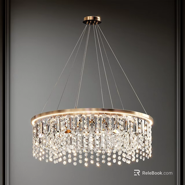 Crystal Chandelier with Round Frame and Hanging Crystals for Elegant Interior Decor 3d model 