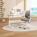 Modern Kids Study Desk With Adjustable Height Chair Laptop Books And Green Plant