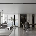 Modern Office Interior With Open Layout Large Windows Desks Chairs Bookshelves And Green Plants