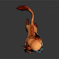 Fantasy Creature Character Featuring Orange Fur Blue Snout Horns Pointed Ears And Flame Design