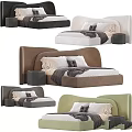 Modern Bed With Upholstered Headboard Gray Brown Colors Bedside Table And White Pillows