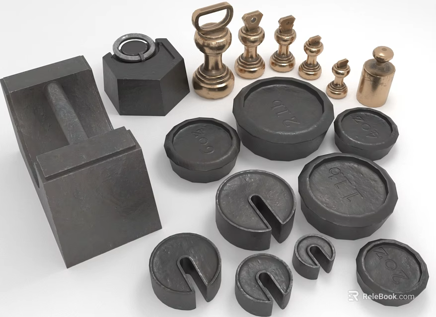 Assorted Black And Brass Industrial Metal Parts With Various Shapes Sizes 3d model 