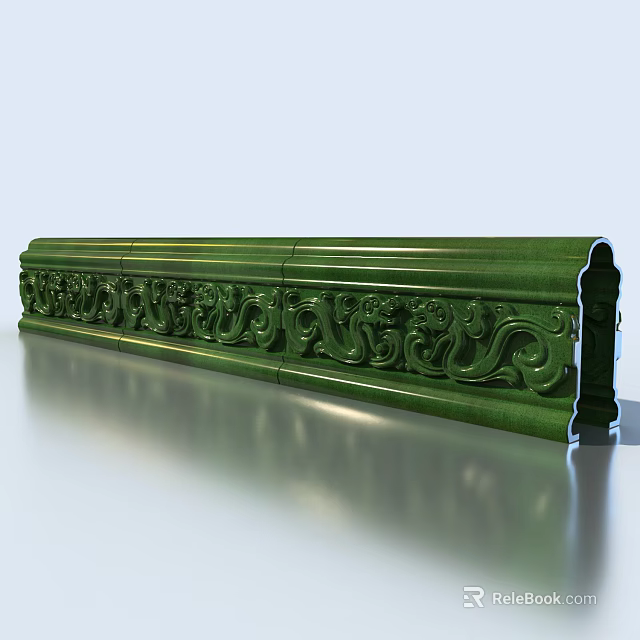 Green Decorative Architectural Component With Intricate Ornamental Carvings And Polished Finish 3d model 
