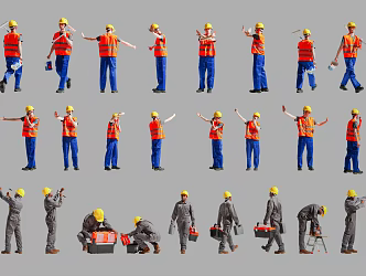 Multi-worker business person 3d model