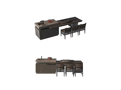 Modern Dining Table Set With Marble Top And Wooden Dining Chairs 3d model