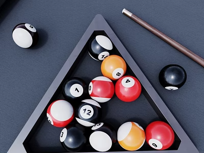 Professional Billiard Sports Equipment With Pool Cue Balls And Triangle Rack 3d model