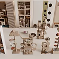 Various Multi Level Cat Trees With Wooden Platforms And Play Areas For Kittens 3d model