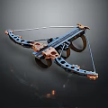 Crossbow With Metal Wheels And Copper Accents On Black Frame
