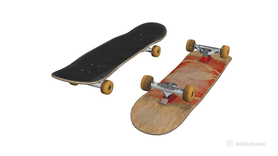 Sport Equipment Skateboards With Black And Wooden Decks Yellow Wheels And Metal Trucks 3d model 