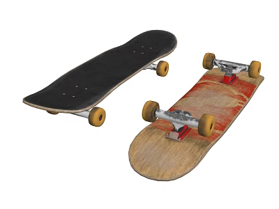 Sport Equipment Skateboards With Black And Wooden Decks Yellow Wheels And Metal Trucks 3d model