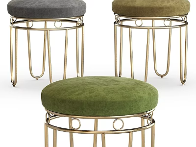 Modern Sofa Stools With Gold Metal Frame And Padded Gray Green Brown Seats 3d model