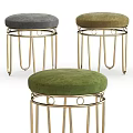 Modern Sofa Stools With Gold Metal Frame And Padded Gray Green Brown Seats