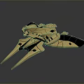 Futuristic Golden And Blue Spaceship Model With Streamlined Design And Glowing Elements
