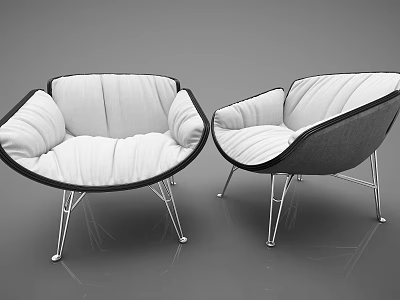 Modern Single Sofa With Curved Design White Fabric Cushion Black Frame And Metal Legs 3d model