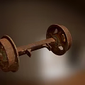 Rusty Iron Connected Wheels with Vintage Metal Axle and Aged Finish