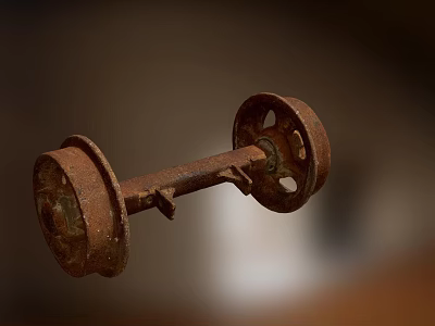 Rusty Iron Connected Wheels with Vintage Metal Axle and Aged Finish 3d model