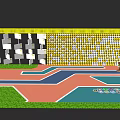 Yellow Circular Pattern Feature Wall With Green Tree And Colorful Playground Ground 3d model