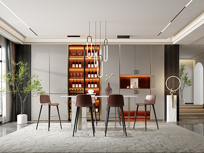 Light Luxury Restaurant Wine Cabinet Bar Table and Chair model