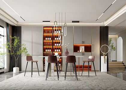 Light Luxury Restaurant Wine Cabinet Bar Table and Chair 3d model