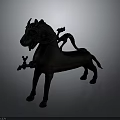 Decorative Black Horned Mythical Horse Sculpture Featuring Dragon Figure On Back
