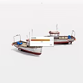 Two White Wooden Boats With Red Hull Details Cabin And Railing Design