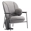Brown Accent Chair With Black Metal Arms Beige Round Pillow And Knitted Throw Blanket
