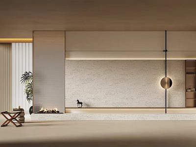 Modern Living Room With Cozy Fireplace And Minimalist Decor 3d model