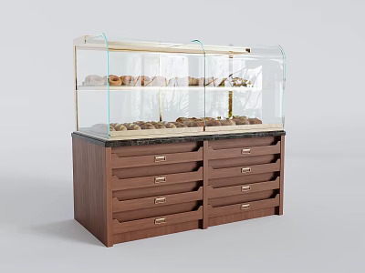 Elegant Wooden Display Showcase With Glass Cover And Pastry Storage Drawers 3d model