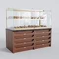 Elegant Wooden Display Showcase With Glass Cover And Pastry Storage Drawers