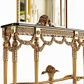 Elegant Console Table with Golden Carved Details Decorative Mirror Top and Intricate Leg Design