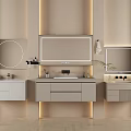Elegant Modern Bathroom Vanity With Three Units Mirrors Cabinets And Lighting 3d model