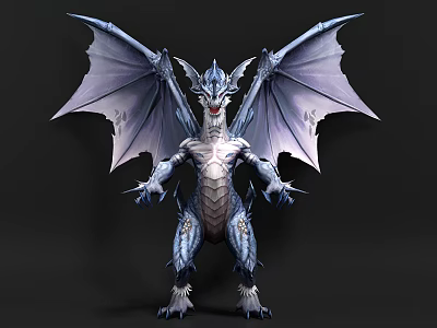 Game Movie Fantasy Dragon Character with Blue White Scales Large Wings Sharp Claws and Horns 3d model