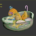 Cute Cartoon Lizard Bath Toy In Pink Bathtub With Yellow Duck And Water Tap