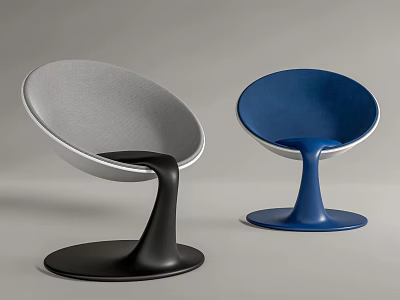 Stylish Gray and Blue Lounge Chairs with Modern Curved Frame and Round Base Design 3d model