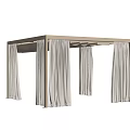 Elegant Outdoor Pergola Design With Light Colored Canopy And Hanging Curtains