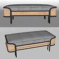 Stylish Modern Ottoman With Gray Upholstered Seat Rattan Panels And Black Legs