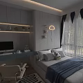 Kids Room Interior Design With Study Desk Bed Star Decor And Rug