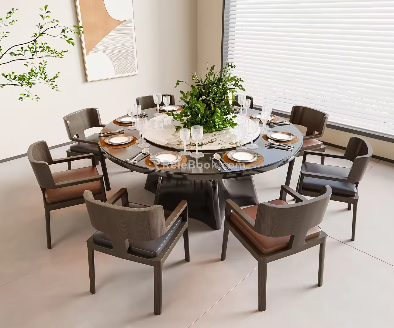 Modern Dining Table and Chair Round Dining Table 3d model
