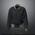 Stylish Teal Knit Bomber Jacket With Beige Collar Cuffs And Hem Design For Daily Wear