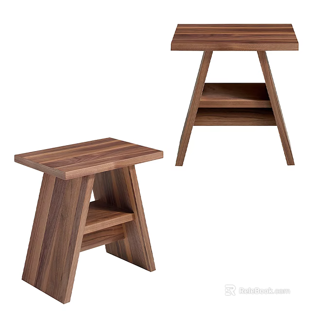 Modern Wooden Side Table With Simple Design And Lower Storage Shelf Structure 3d model 