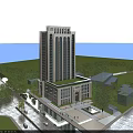 Modern High Rise Office Building With Glass Facade Parking Area And Surrounding Trees