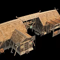 Traditional Wooden House With Thatched Roof Decorative Windows And Wooden Stairs
