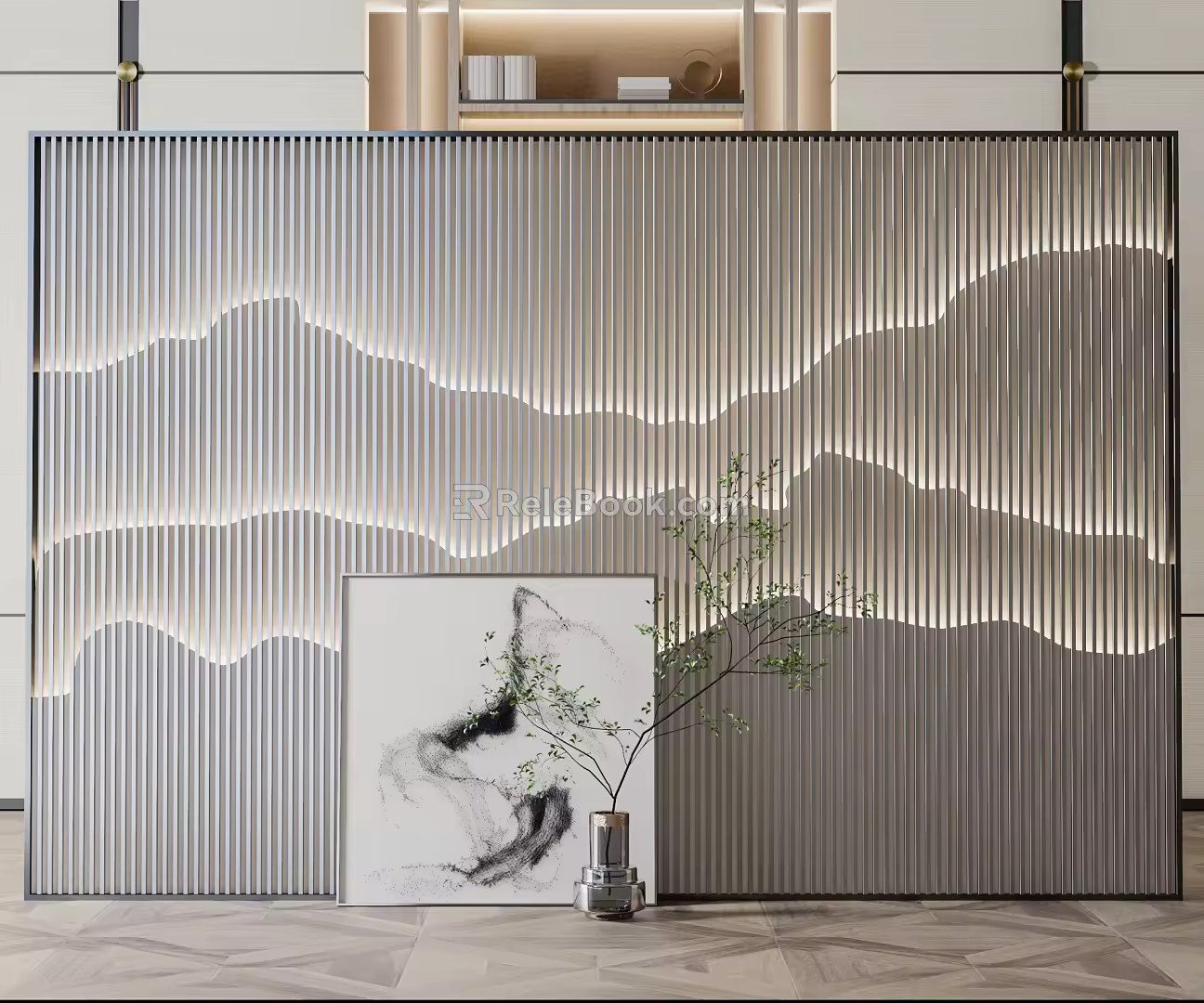 New Chinese background wall background wall partition screen 3d model